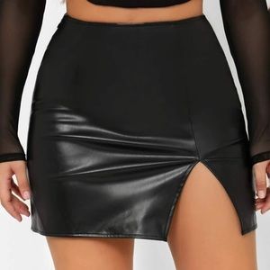 SHEIN pleather black mini skirt with mini slit